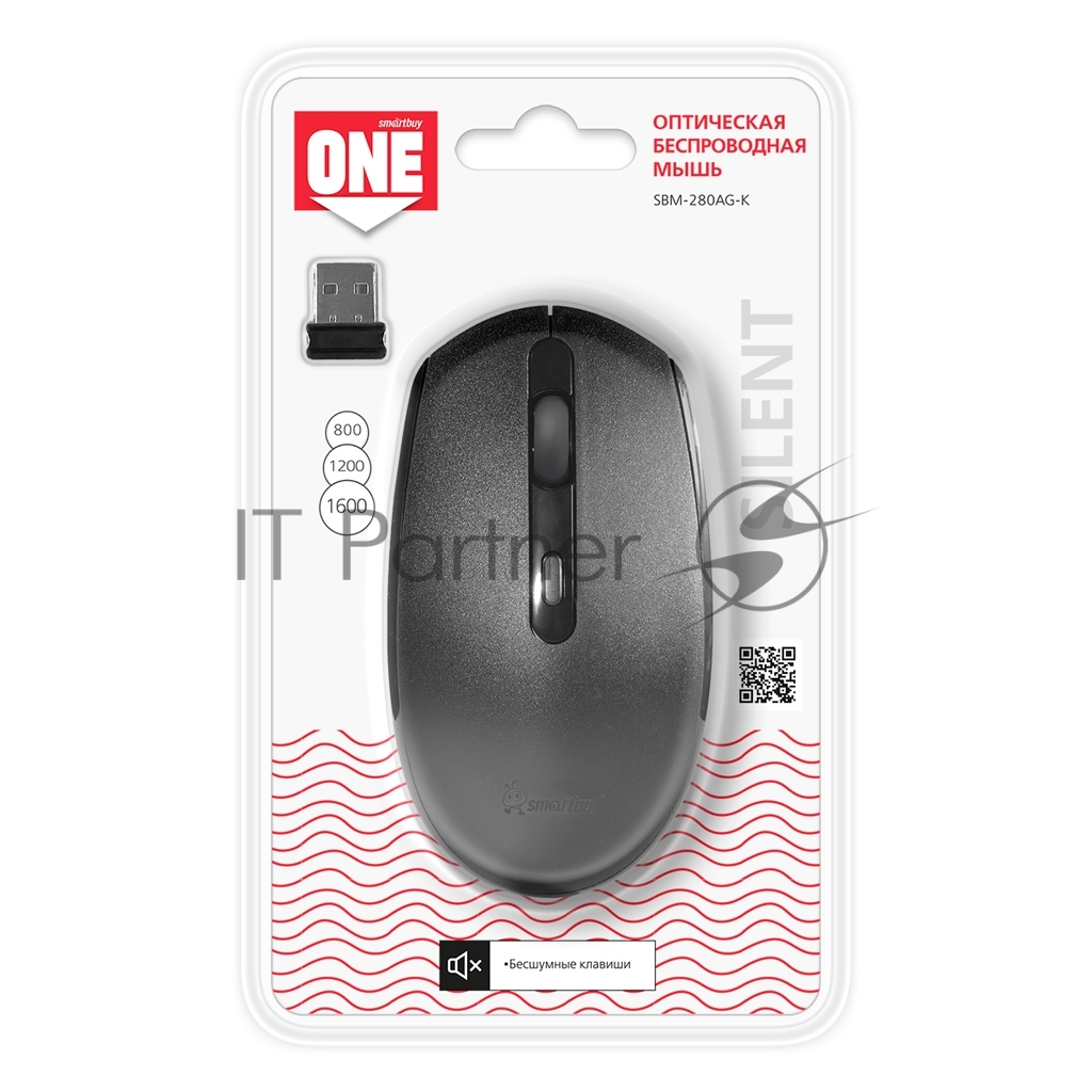 SmartBuy Wireless Optical Mouse <SBM-280AG-K> (RTL)  USB 4btn+Roll, беспроводная