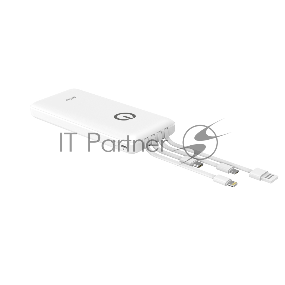 Портативный аккумулятор Powerbank Perfeo ABSOLUTE 10000mah In Micro usb,USB/Out USB,Micro usb,Type-C,Lightning, 2.1А/белый (PF_B4879)