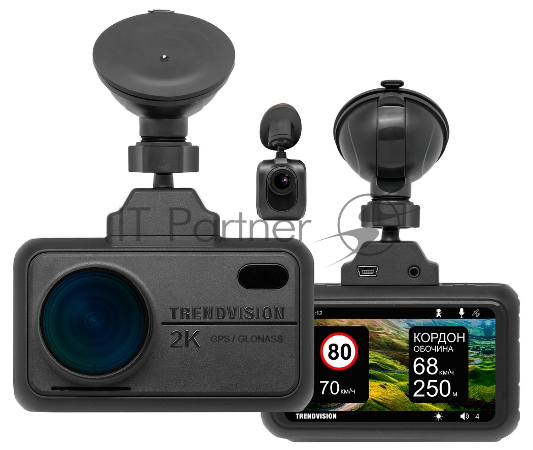 Видеорегистратор TrendVision TDR-721S EVO PRO, 2304x1296, 3", с камерой заднего вида, GPS/ГЛОНАСС, Wi-Fi, G-сенсор, датчик движения, GPS-информатор