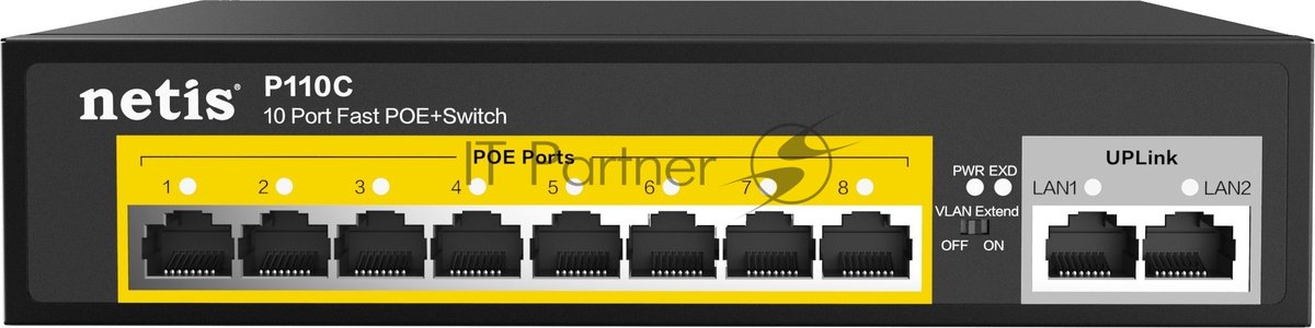 Коммутатор Netis P110C, 10×100 Мбит/с (8×PoE+), неуправляемый