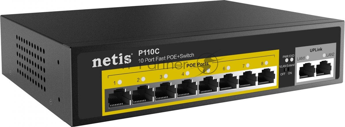 Коммутатор Netis P110C, 10×100 Мбит/с (8×PoE+), неуправляемый