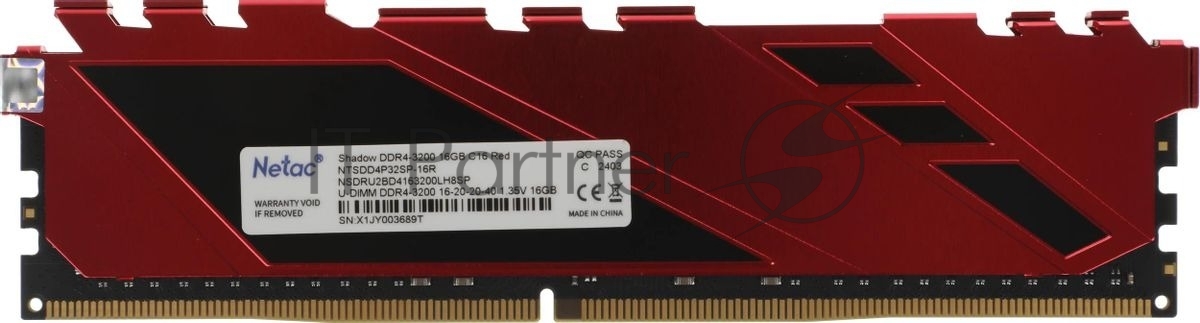 Оперативная память Netac Shadow 16GB DDR4-3200 (PC4-25600) C16 16-20-20-40 1.35V XMP Memory module (DIMM) Red