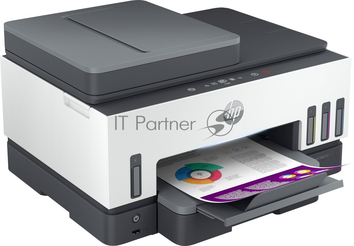 МФУ струйное HP Smart Tank 790 (4WF66A), A4, цветной, печ. до 15 стр/мин. (ч/б) до 9 стр/мин. (цвет), 1200 x 1200 dpi (ч/б печать, скан.) 1200 x 4800 dpi (цвет), USB, Wi-Fi, BlueTooth, Air Print, Mopria