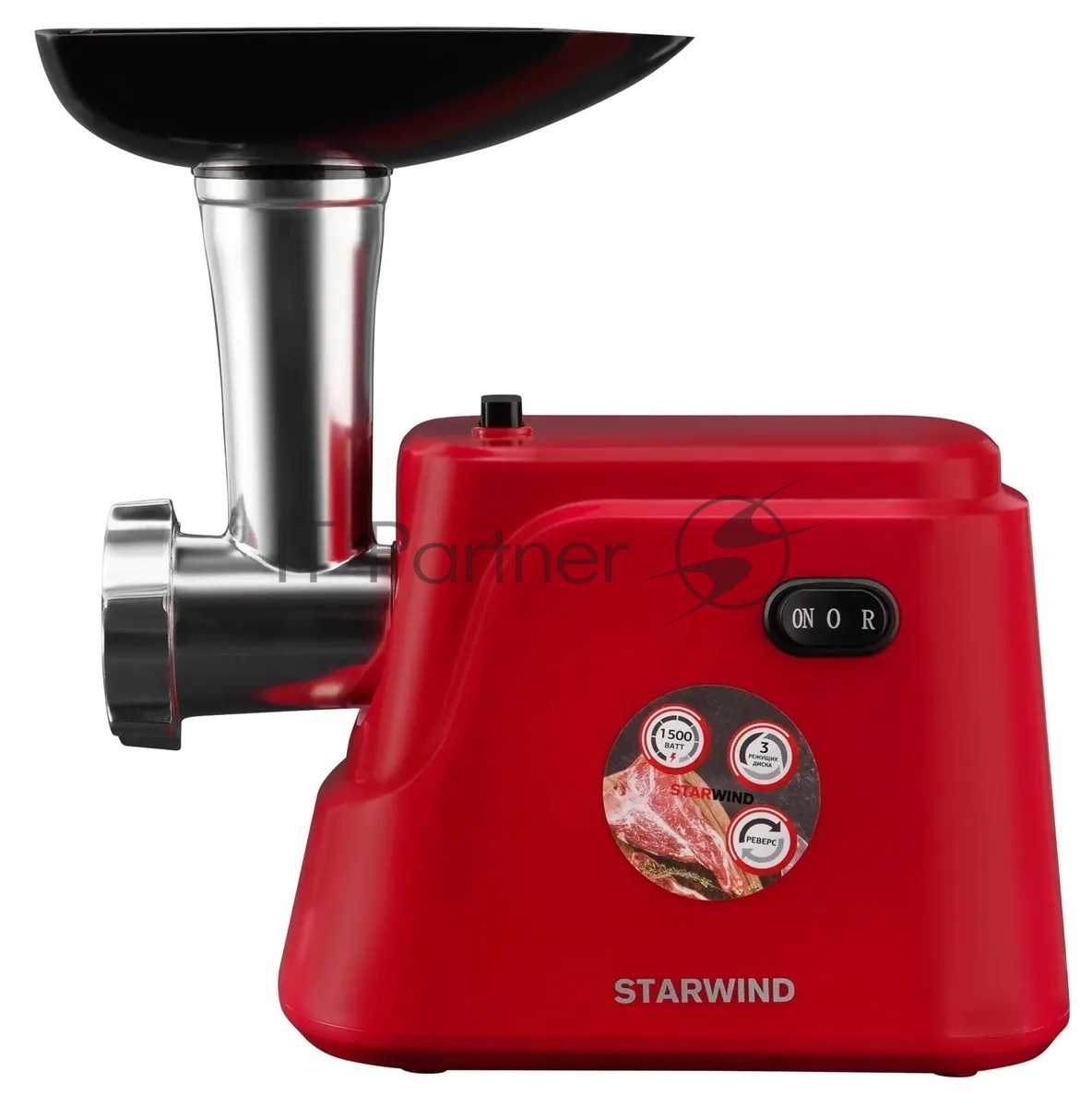 Мясорубка электрическая Starwind SMG3225 красный, 1500 Вт, 2.0 кг/мин, реверс, защита от перегрузки, насадки - 8