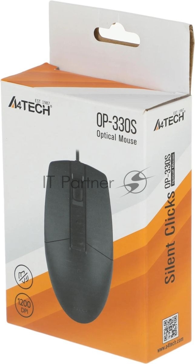 Мышь проводная A4Tech OP-330S черный, 1200 dpi, USB, кнопки - 3