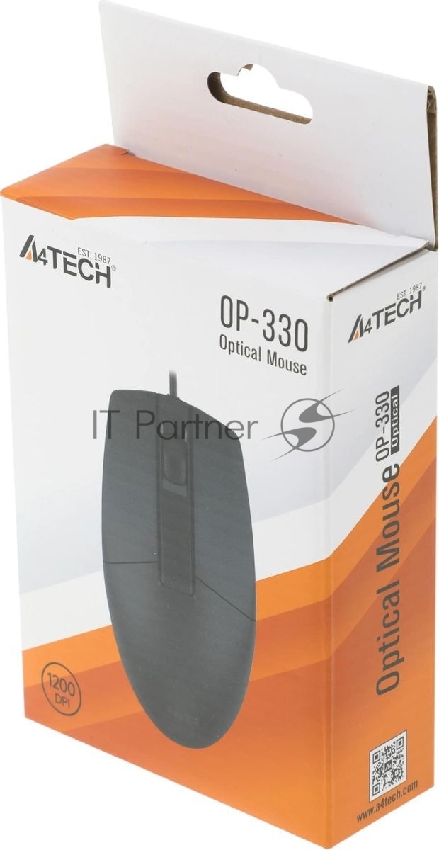 Мышь проводная A4Tech OP-330 черный, 1200 dpi, USB, кнопки - 3