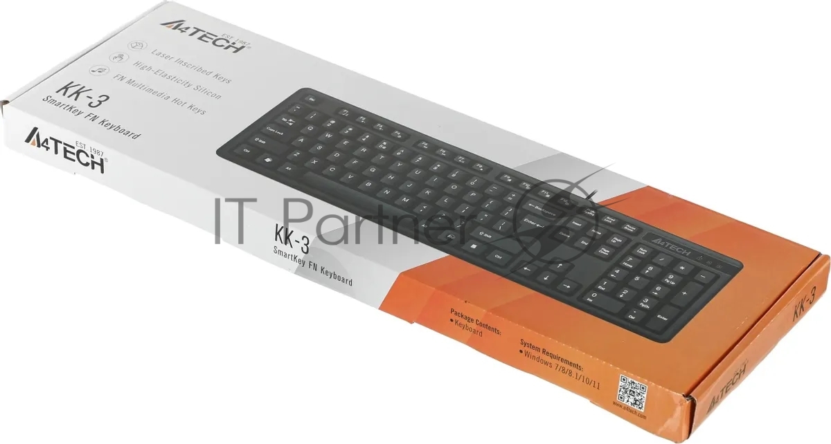 Проводная клавиатура A4TECH KK-3, USB, черный KK-3 USB (KK-3 USB BLACK)