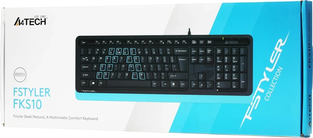 Клавиатура проводная A4Tech Fstyler FKS10, USB, черный/синий