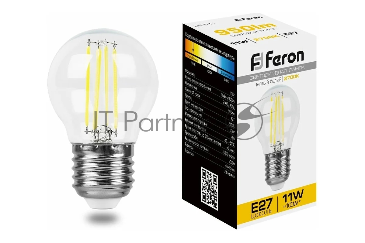 Лампа светодиодная Feron LB-511 (38015) 11W 230V E27 2700K прозрачная
