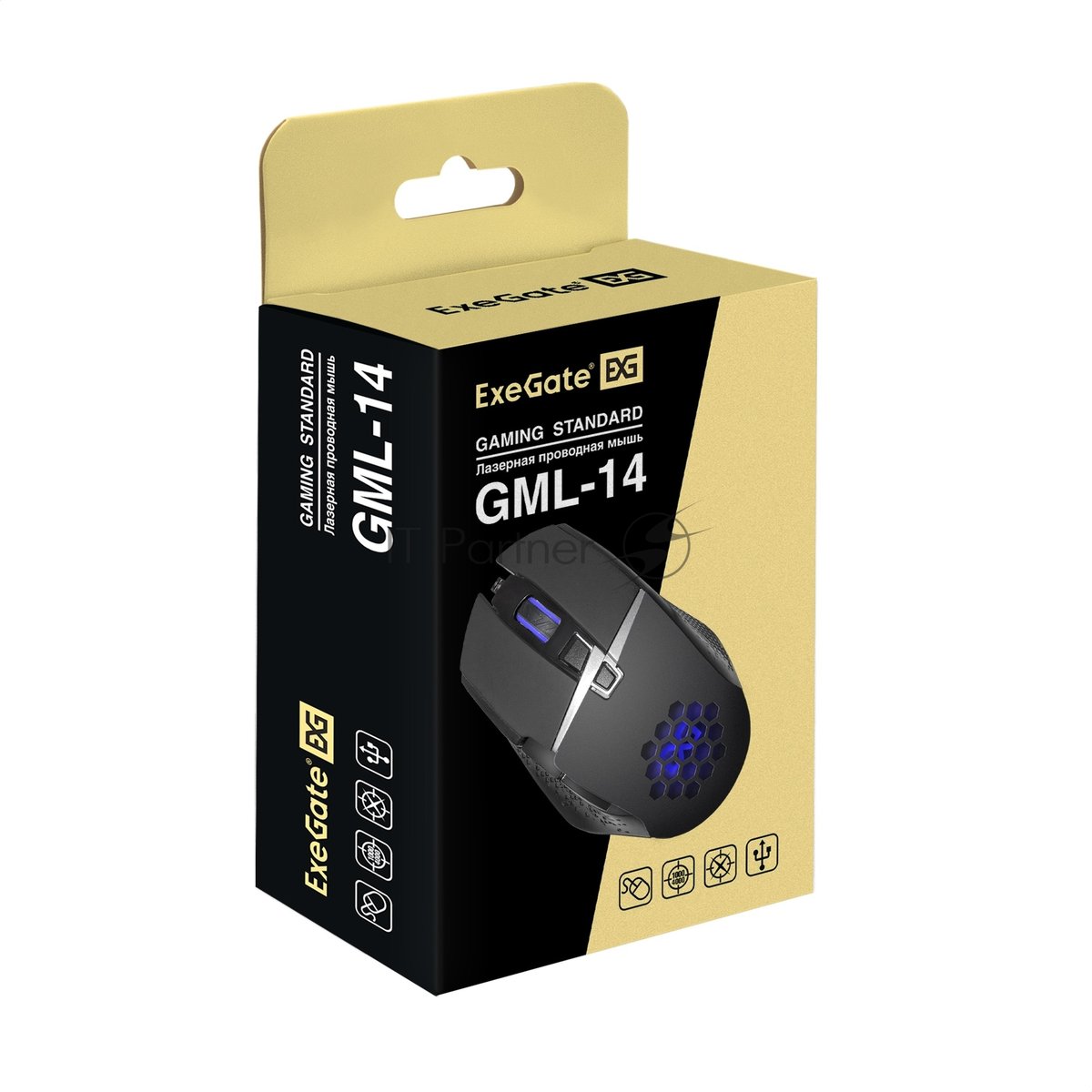 Exegate EX289490RUS Мышь ExeGate Gaming Standard Laser GML-14 (USB, лазерная, 1000/1200/3000/4000dpi, 8 кнопок и колесо прокрутки, длина кабеля 1,5м, черная, Color box)