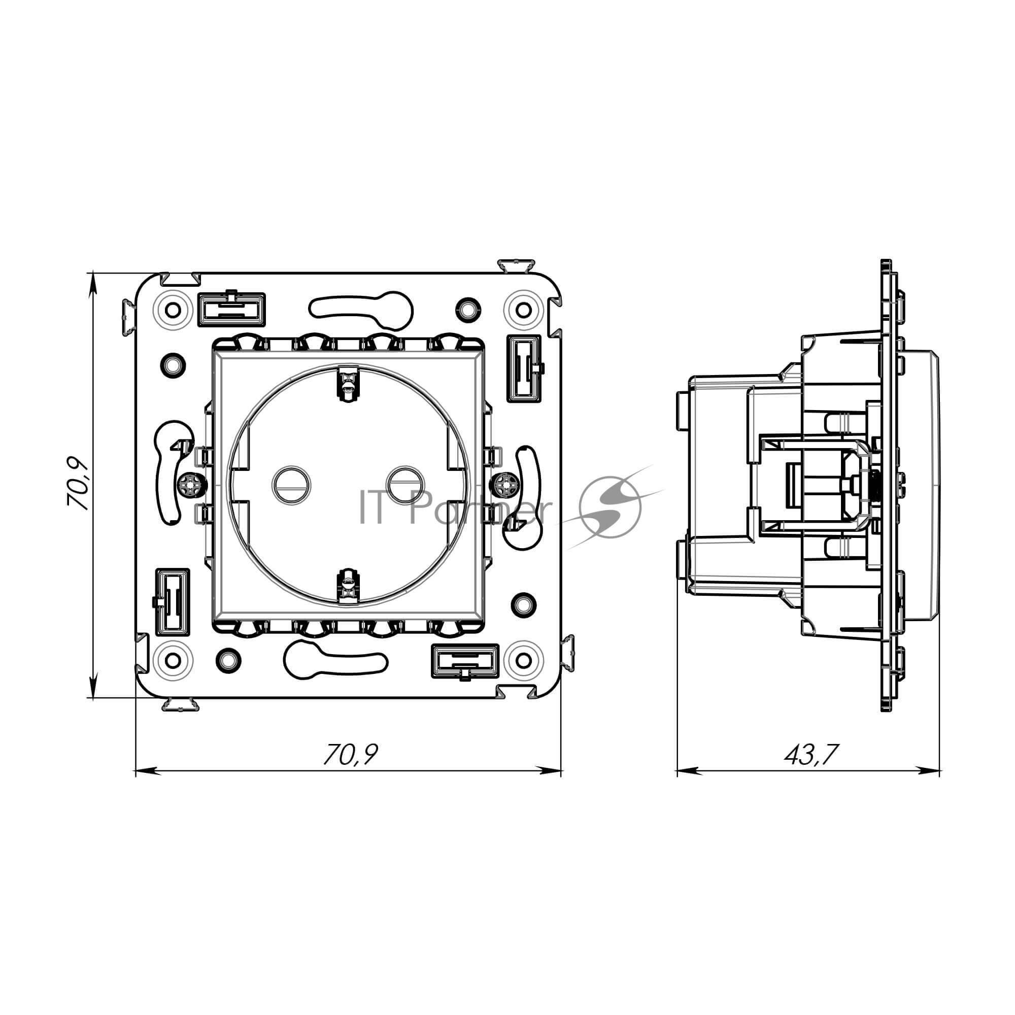 Розетка DKC Avanti 4401003 2P+E со шторками, красный квадрат