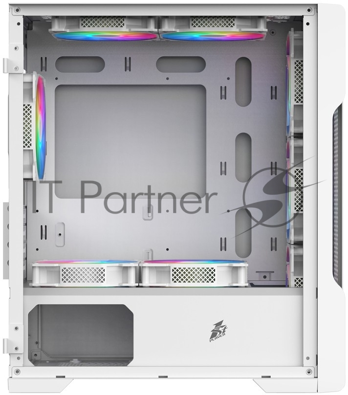 Компьютерный корпус 1STPLAYER TRILOBITE T3 белый/mATX, TG/4x 120мм LED fans inc./T3-WH-4F1-W