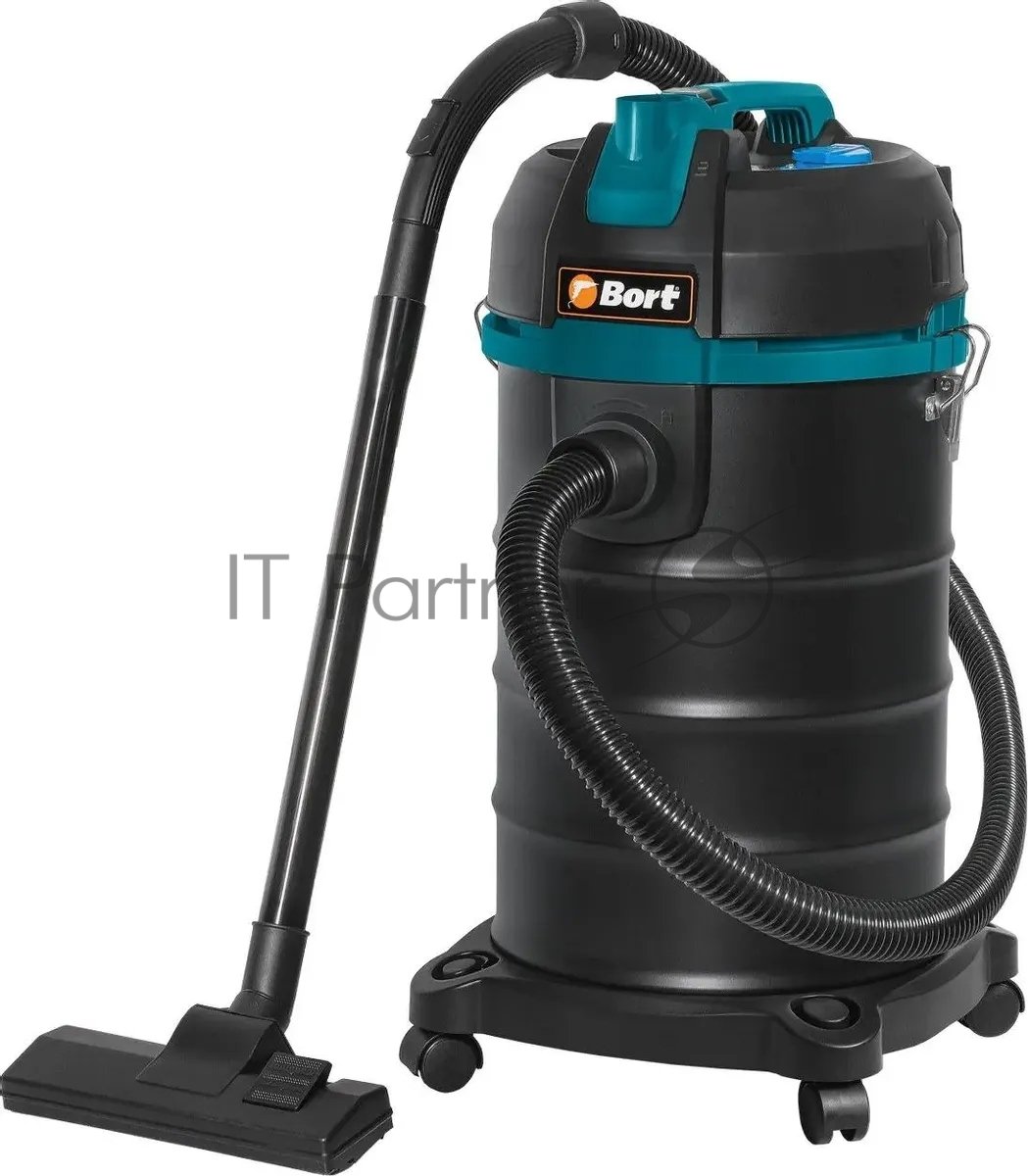 Пылесос профессиональный Bort BSS-1530 черный, 300/1500 Вт, уборка влажная/сухая, пылесборник мешок/контейнер 30л