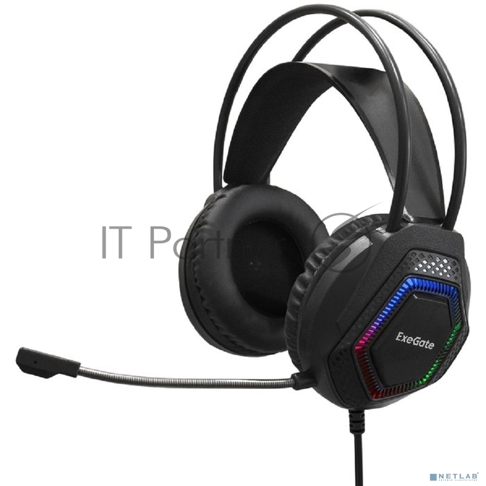Гарнитура Exegate Cosmos HS-704GL чёрный, проводная, USB, виртуальный звук 7.1, подсветка