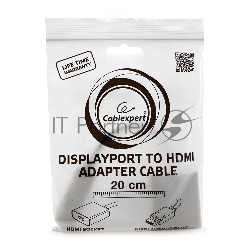 Переходник DisplayPort ->; HDMI Cablexpert A-DPM-HDMIF-002-W 20M/19F, белый, пакет (078733)