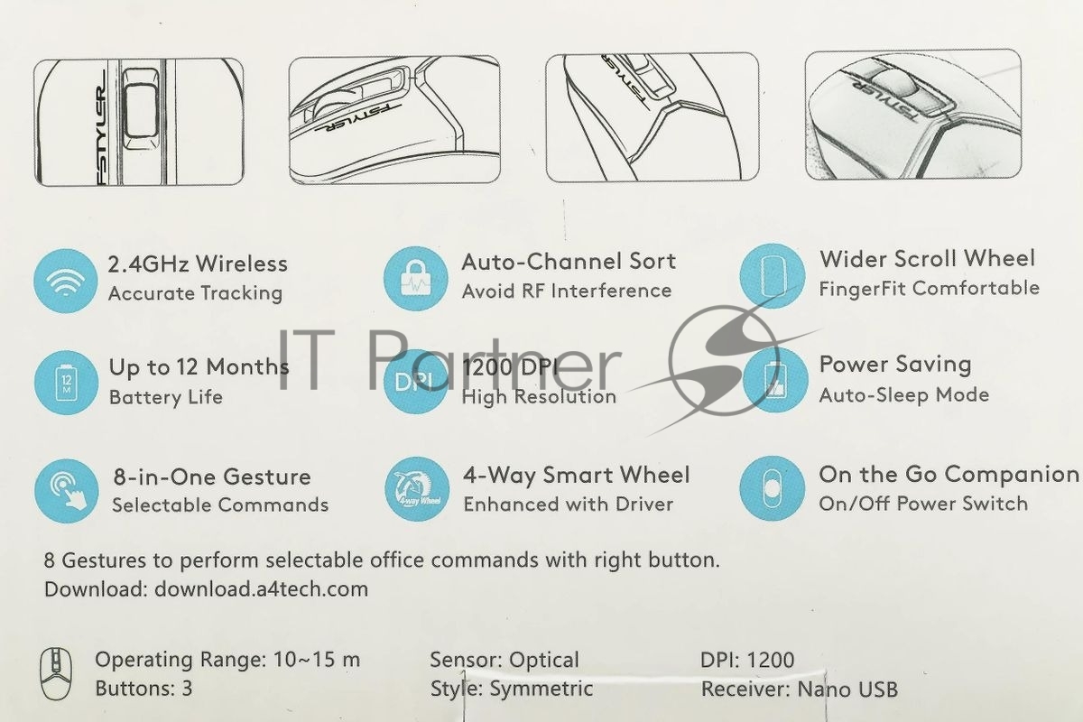Комплект клавиатура+мышь A4Tech FStyler FG1012 беспроводной, USB, 1200 DPI, черный