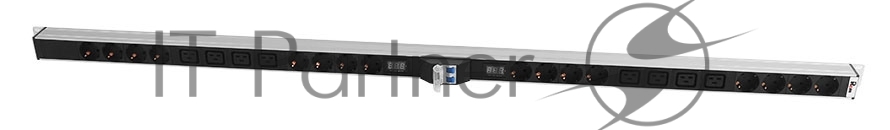 Блок силовых розеток Rem Rem-32, Shuko х 16, IEC 60320 С19 х 8, вход колодка, 1463х45х45 мм (ВхШхГ), 32А, автомат + амперметр, черный, без шнура