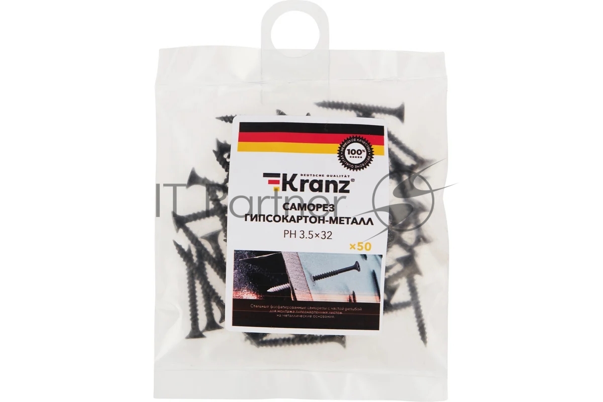 Саморез гипсокартон-металл Kranz 3.5х32, пакет (50 шт./уп.)