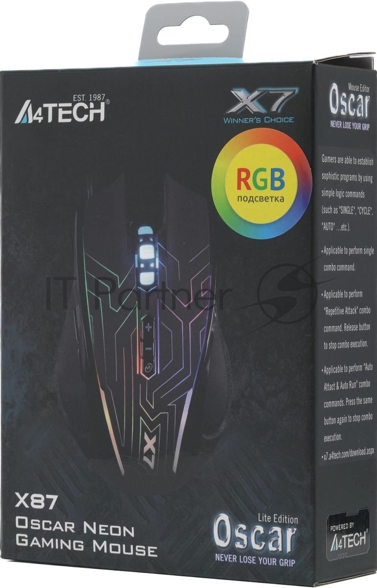 Мышь проводная A4Tech X87 черный, 2400 dpi, USB, кнопки - 8