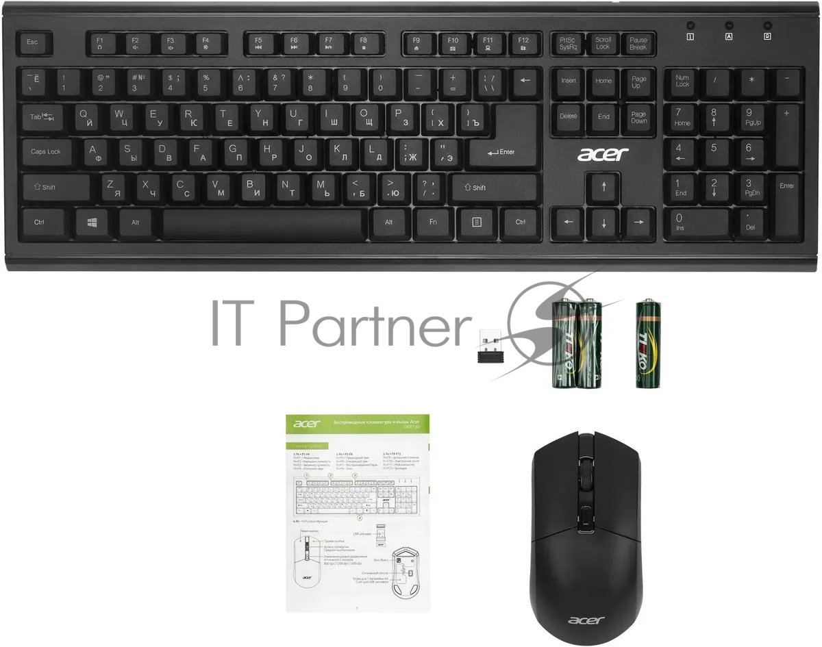 Комплект клавиатура+мышь Acer OKR120 беспроводной, USB, 1600 DPI, чёрный