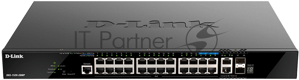 Коммутатор D-Link DGS-1520-28MP/A1A, 20×1 Гбит/с + 4×2.5 Гбит/с + 2×10 Гбит/с Base-T + 2×10 Гбит/с SFP+, управляемый