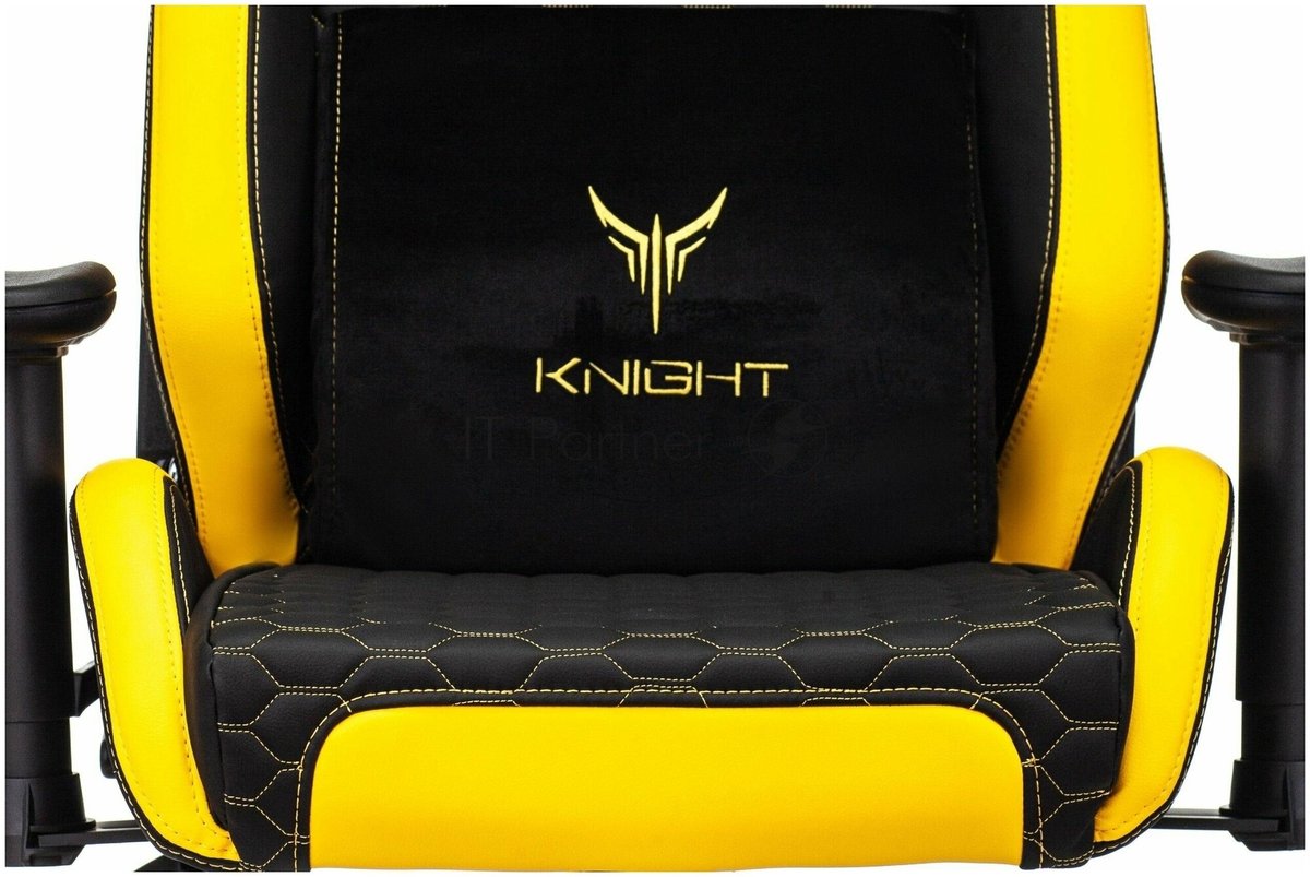 Кресло Knight Neon черный/желтый, экокожа, 120 кг, механизм качания