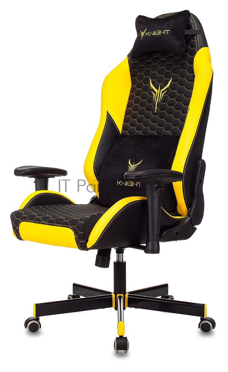 Кресло Knight Neon черный/желтый, экокожа, 120 кг, механизм качания