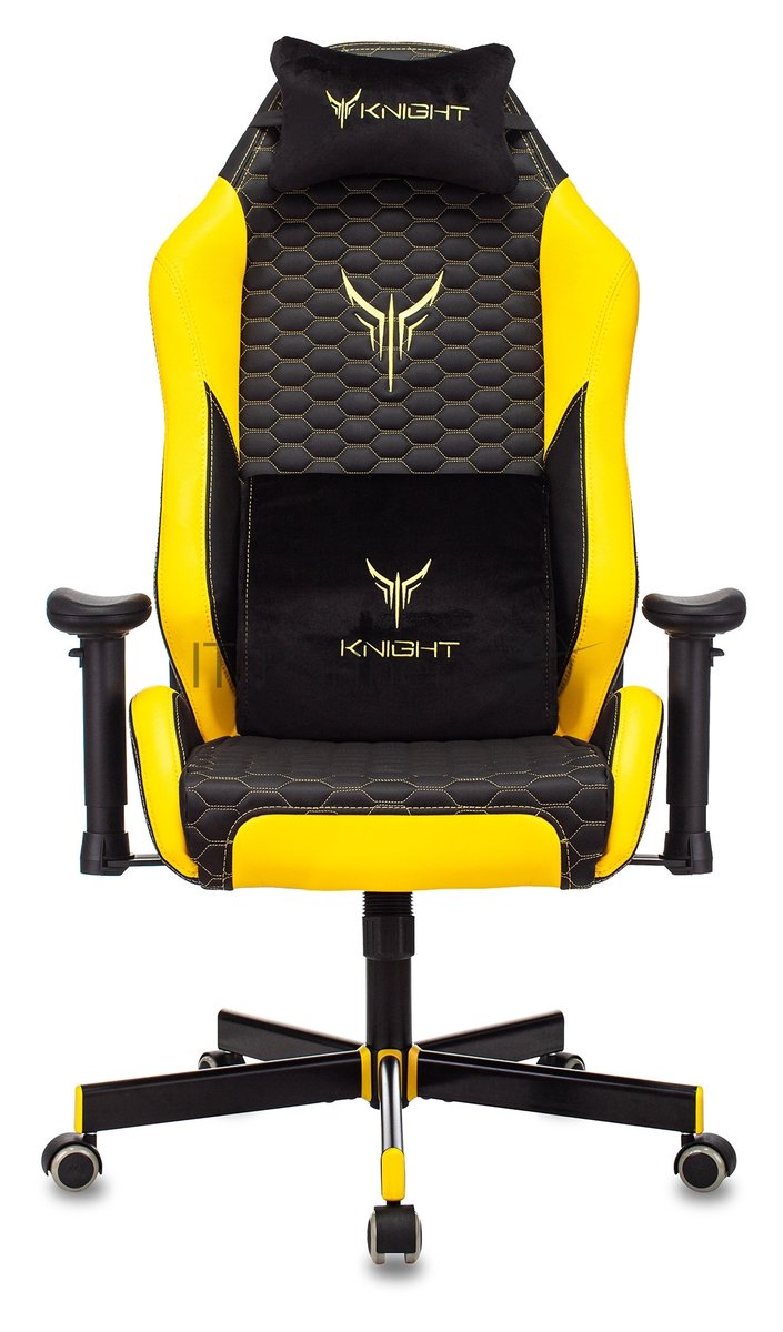 Кресло Knight Neon черный/желтый, экокожа, 120 кг, механизм качания