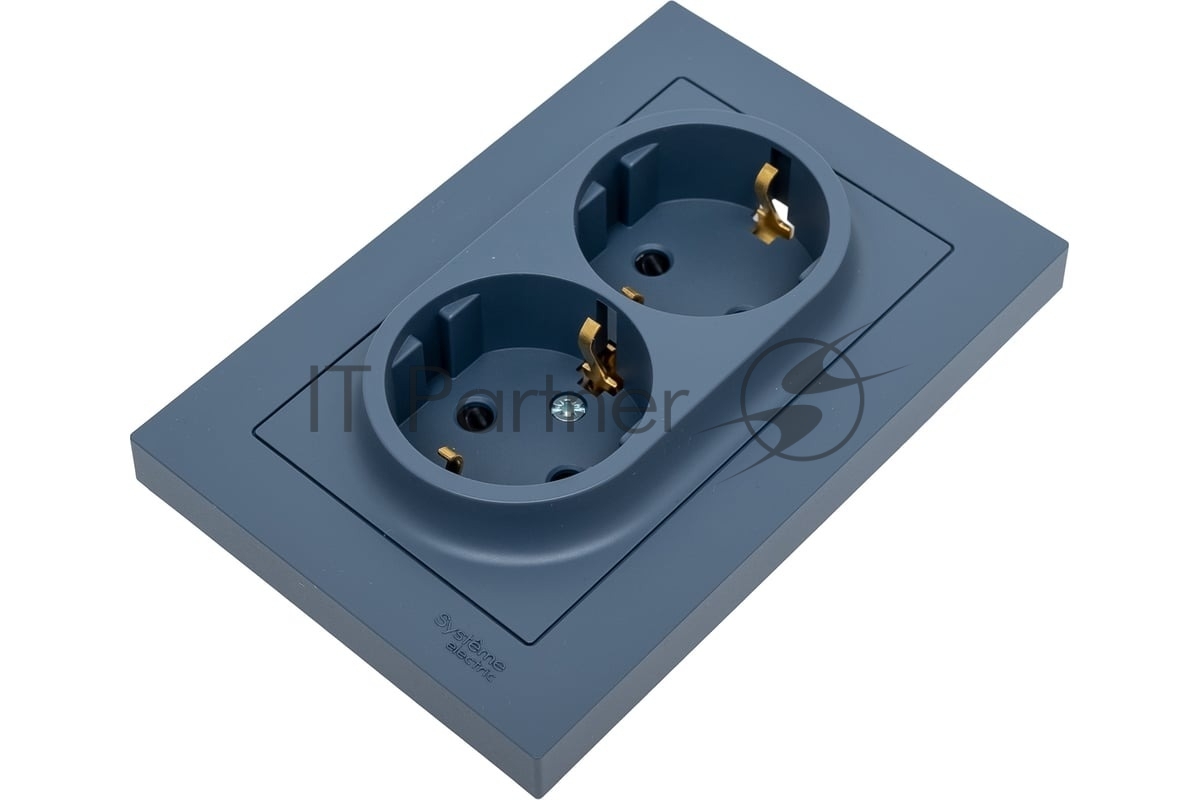 Systeme Electric AtlasDesign Грифель Розетка с/з двойная, со шторками, 16А, в сборе