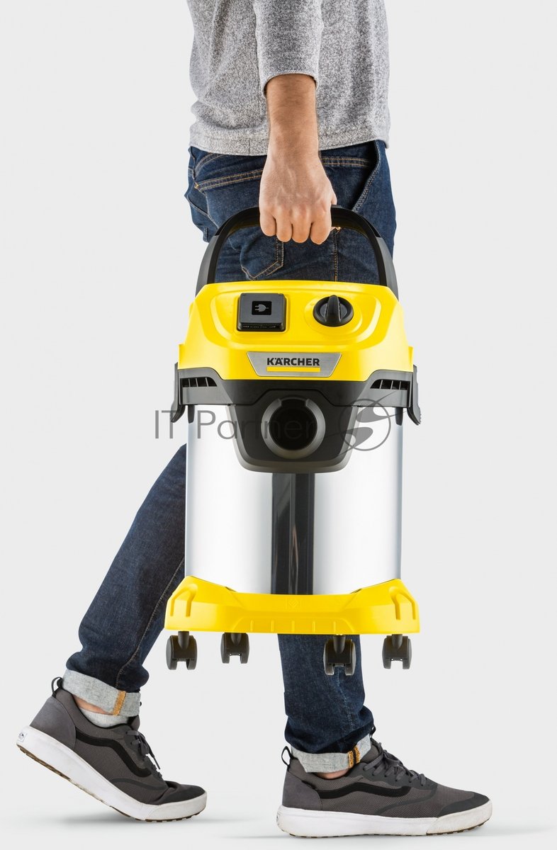 Строительный пылесос Karcher WD 3 P S V-17/4/20 желтый, 1000 Вт, уборка сухая/сбор воды, пылесборник мешок/контейнер, 17 л