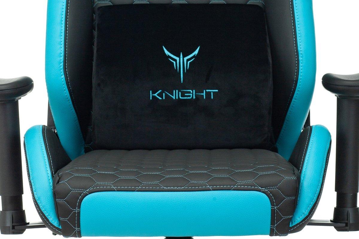 Кресло Knight Neon черный/голубой, экокожа, 120 кг, механизм качания