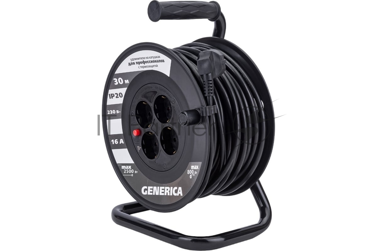 Удлинитель на катушке 4х30 м 2P+PE 16А УК30 с термозащ. 3х1.5 кв.мм GENERICA IEK WKP20-16-04-30-G