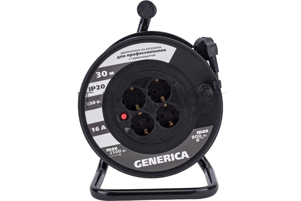 Удлинитель на катушке 4х30 м 2P+PE 16А УК30 с термозащ. 3х1.5 кв.мм GENERICA IEK WKP20-16-04-30-G
