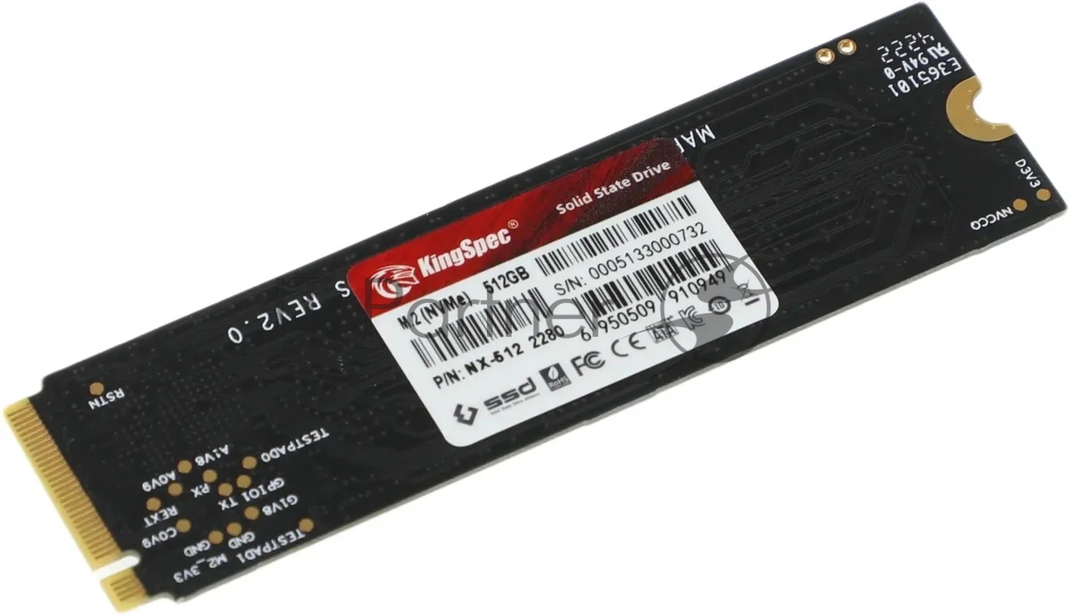 Накопитель SSD KingSpec NX-512, 512Gb, PCIe 3.0 x4, M.2 2280, NVMe, R/W 3400/3100