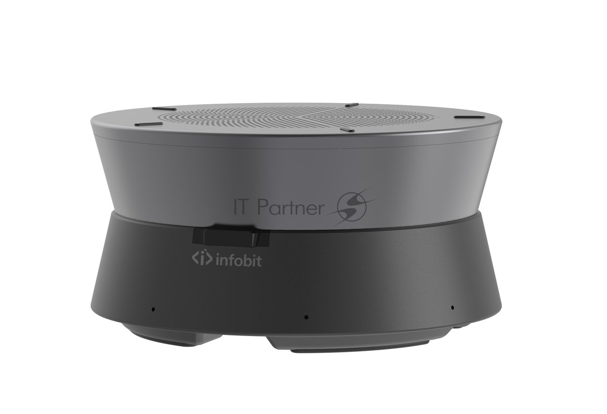 Спикерфон Infobit [iSpeaker M500] для переговорных комнат (15-25кв.м.) на 5-8 человек: 8 всенаправленных микрофонных капсюлей, AEC, AGC, RS. Макс. расстояние - 5 метров. Макс.5 устройств подкл. daisy chain (RJ45). Works with iCam VB60