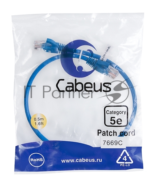 Патч-корд U/UTP, категория 5е, 2xRJ45/8p8c, неэкранированный, синий, PVC, 0.5м Cabeus PC-UTP-RJ45-Cat.5e-0.5m-BL Патч-корд U/UTP, категория 5е, 2xRJ45/8p8c, неэкранированный, синий, PVC, 0.5м