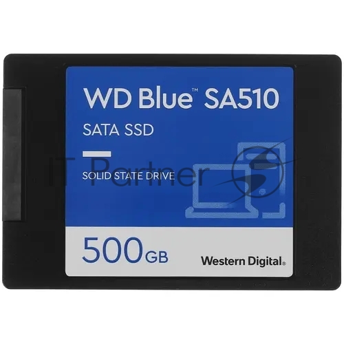 Твердотельный накопитель WD SSD Blue, 500GB, 2.5" 7mm, SATA3, 3D TLC, R/W 560/510MB/s, IOPs 90 000/82 000, TBW 200, DWPD 0.2 12 мес. (WDS500G3B0A)