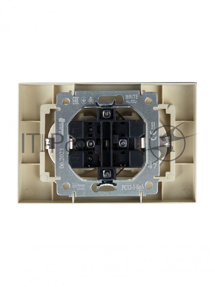 Розетка 2-местная IEK BRITE РС12-3-БрА с заземлением, без защитных шторок, 16А в сборе, алюминий