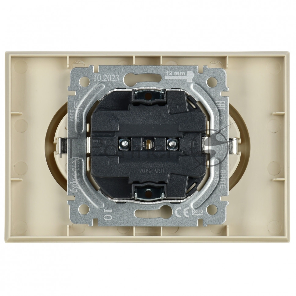 Розетка 2-местная IEK BRITE РС12-3-БрКр (BR-R21-16-K10-F) с заземлением, без защитных шторок, 16А в сборе, бежевый