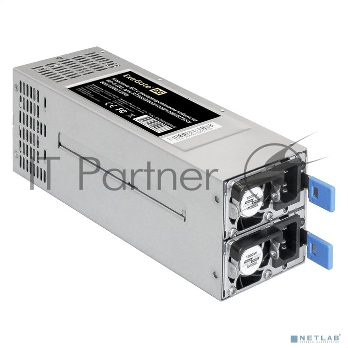 Exegate EX292323RUS Серверный БП с резервированием 2U Redundant 2x1000W ExeGate Industrial-RTS1000 (APFC, КПД 94% (80 PLUS Platinum), 4 cm fan, 24pin, 2x(4+4)pin, 2PCIe, 2SATA, 6IDE, Cable Management)