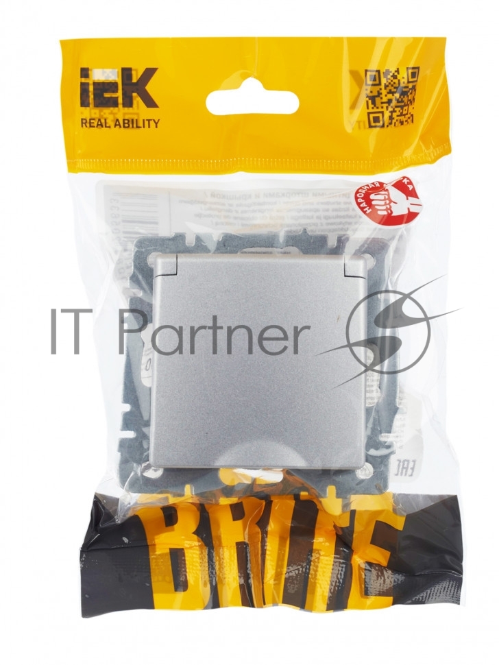 Розетка 1-местная IEK BRITE РСбш10-3-БрА (BR-R16-16-K47) с заземлением, с защитными шторками и крышкой, 16А IP20, алюминий