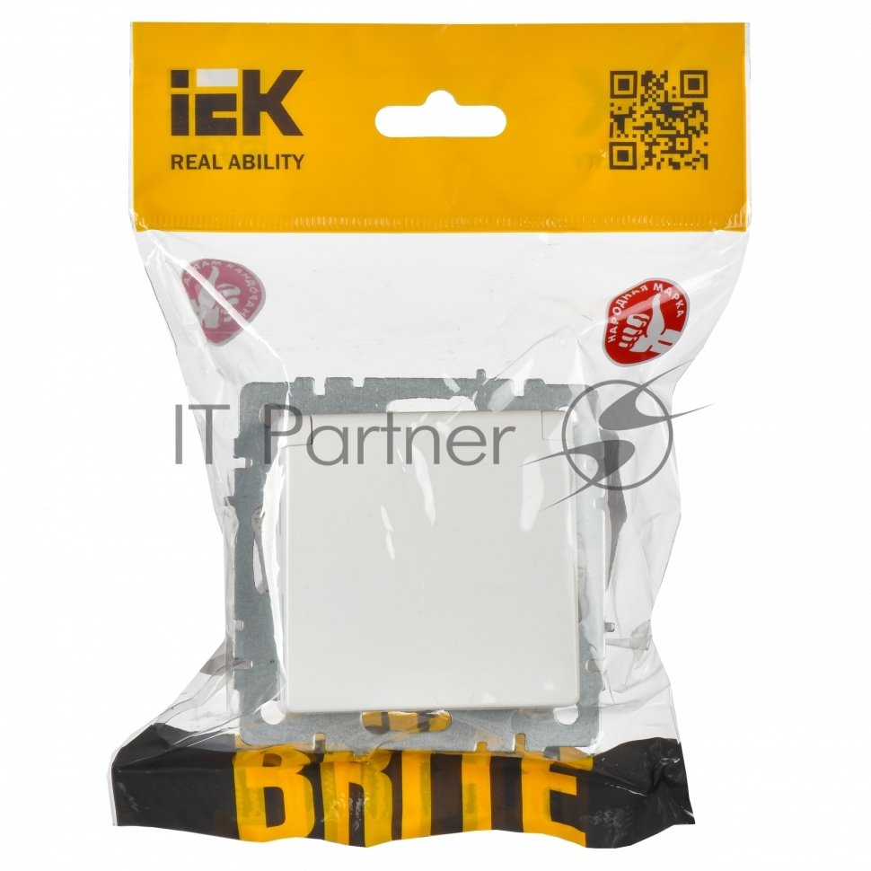 Розетка 1-местная IEK BRITE РСбш10-3-БрБ (BR-R16-16-K01) с заземлением, с защитными шторками и крышкой, 16А, IP20, белый