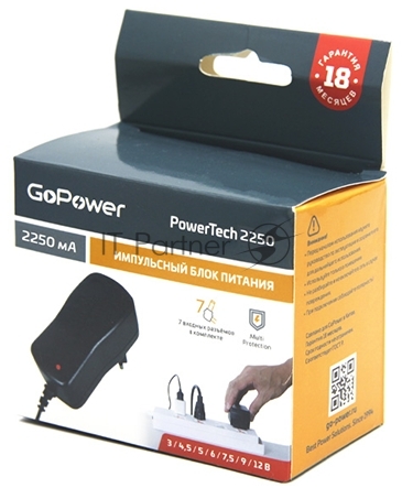 GoPower <00-00015337> PowerTech 2250 блок питания (3-12V, 2.25A)+7 сменных разъёмов питания