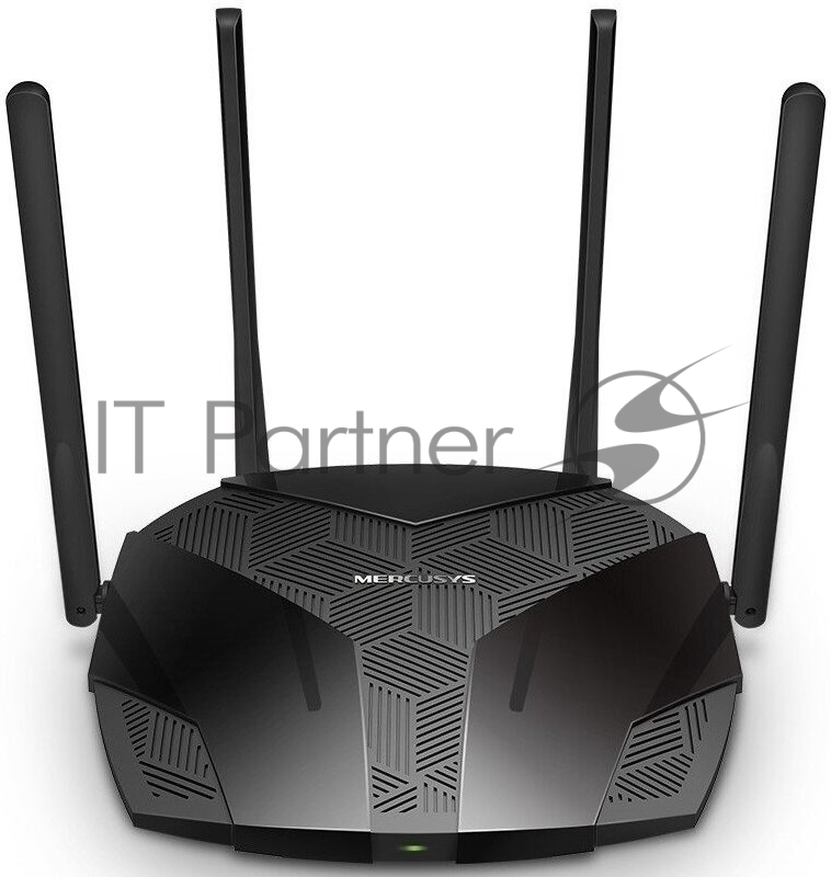 Двухдиапазонный роутер MERCUSYS MR80X AX3000 Wi-Fi 6, до 574 Мбит/с на 2,4 ГГц + до 2402 Мбит/с на 5 ГГц,4 фиксированные внешние антенны, 3 гигабитных порта LAN, 1 гигабитный порт WAN