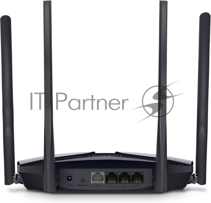 Двухдиапазонный роутер MERCUSYS MR80X AX3000 Wi-Fi 6, до 574 Мбит/с на 2,4 ГГц + до 2402 Мбит/с на 5 ГГц,4 фиксированные внешние антенны, 3 гигабитных порта LAN, 1 гигабитный порт WAN