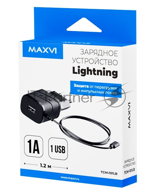 Сетевое зарядное устройство Maxvi TCM-101LB 1A, Lightning, 1xUSB-A, черный
