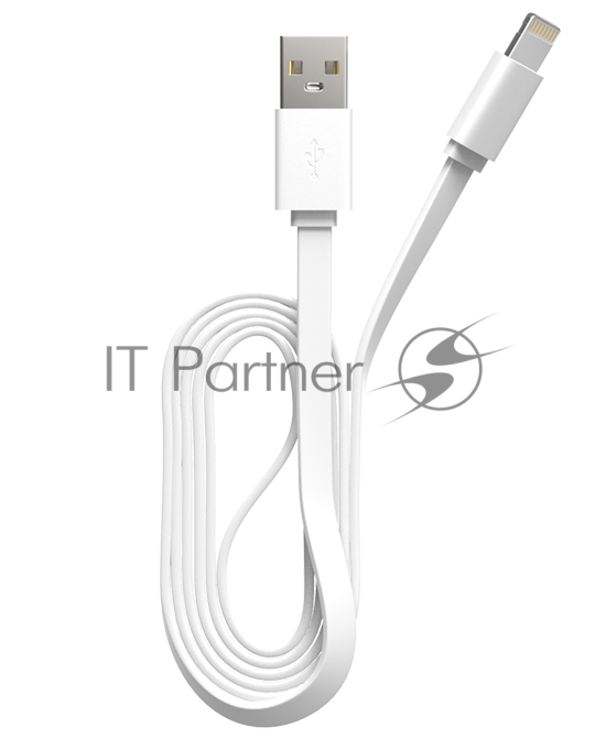 Кабель Maxvi MC-03F white USB-A - Lightning, 2A Плоский кабель, ток макс. нагрузки 2А, макс. напряжение 5V; стандарт USB 2.0; длина 1м, материал PVC, белый