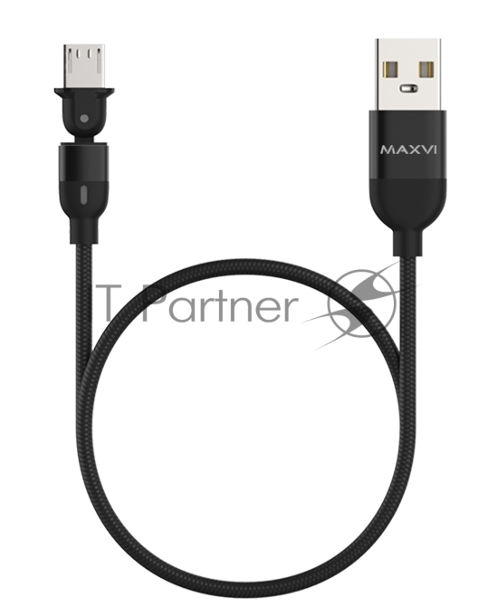 Кабель Maxvi MC-19M black, USB-A - microUSB, 2.4A, LED ток макс. нагрузки 2.4А, макс. напряжение 5V; стандарт USB 2.0; длина кабеля 1.5м, нейлоновая оплетка, металлические корпуса разъемов,LED подсветка, цвет: черный