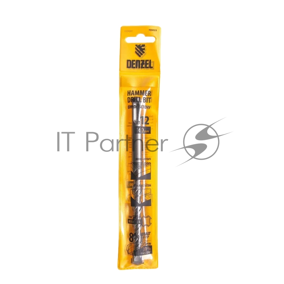 Бур по бетону Denzel двойная спираль, Cobalt W-tip, 12x160 мм, SDS PLUS