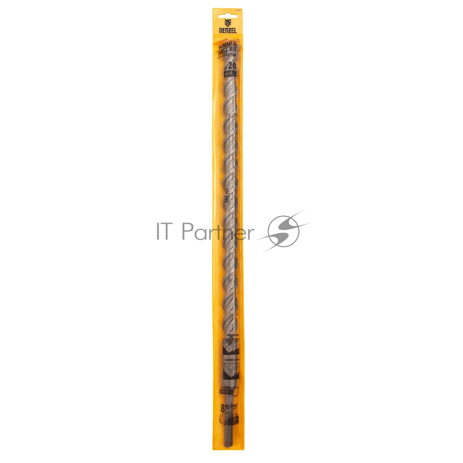 Бур по бетону Denzel двойная спираль, Cobalt W-tip, 20x460 мм, SDS PLUS